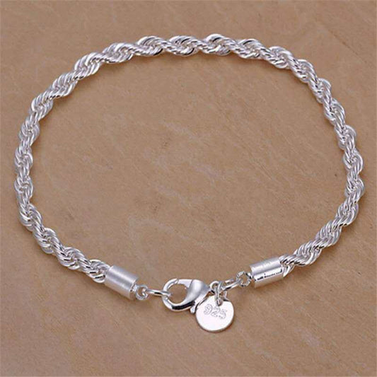 Silver Twisted Rope Bracelet 3mm