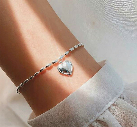 Silver Heart Bead Bracelet