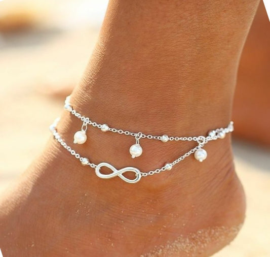Infinity Ankle Bracelet with Pearls