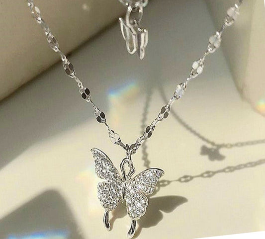 Butterfly Pendant Double Layer Necklace