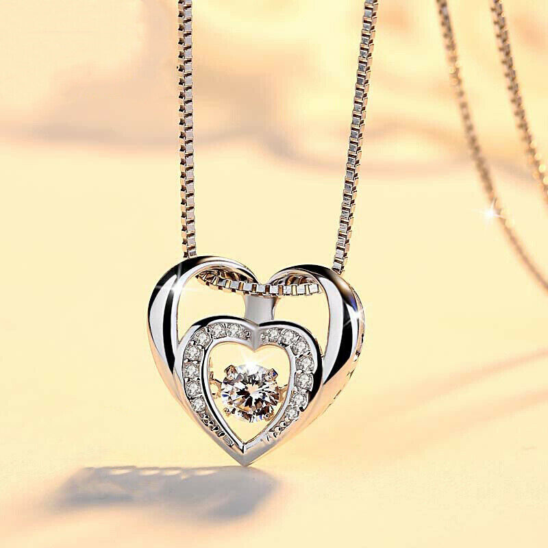 Premium Silver Double Heart Pendant Chain Necklace