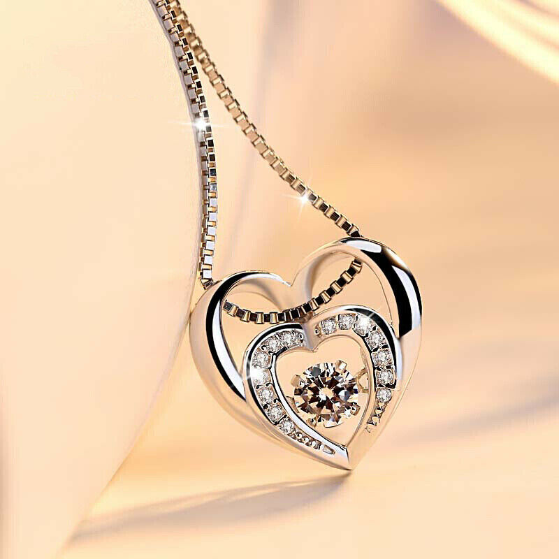 Premium Silver Double Heart Pendant Chain Necklace